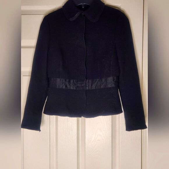 Ann Taylor 4 Black 100% WOOL Lined Bow Belted Women’s Jacket Coat - Picture 1 of 11